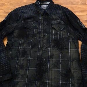 Affliction Button Up Black Green Size 2xL